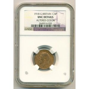 Great Britain 1918 1/4 Penny Farthing UNC Details NGC